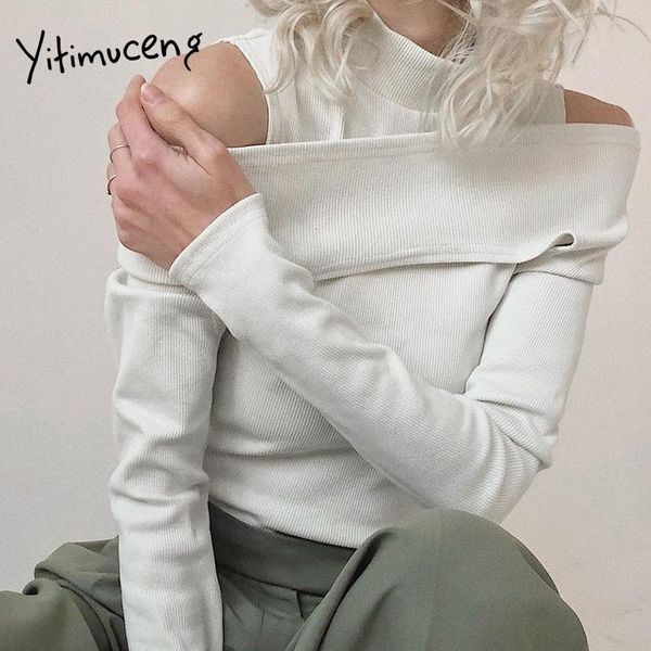 women's blouses & shirts yitimuceng knitted long sleeve women strapless slim office lady t-shirt summer fall 2021 fashion vintage g, White
women's blouses & shirts yitimuceng knitted long sleeve women strapless slim office lady t-shirt summer fall 2021 fashion vintage g, White