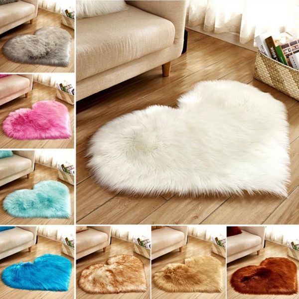 

carpets love heart rugs artificial wool sheepskin hairy carpet faux floor mat fur plain fluffy soft area rug tapetes
