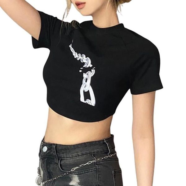 women's t-shirt crew neck t-shirts sexy short crop stylish short sleeve broken chain graphic slim fit crop for women wear, White
women's t-shirt crew neck t-shirts sexy short crop stylish short sleeve broken chain graphic slim fit crop for women wear, White