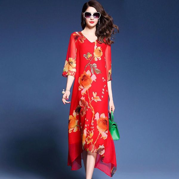 women 2021 summer silk vintage floral plus size dress female casual loose beach party elegant clothes ladies dresses k12, Black;gray
women 2021 summer silk vintage floral plus size dress female casual loose beach party elegant clothes ladies dresses k12, Black;gray