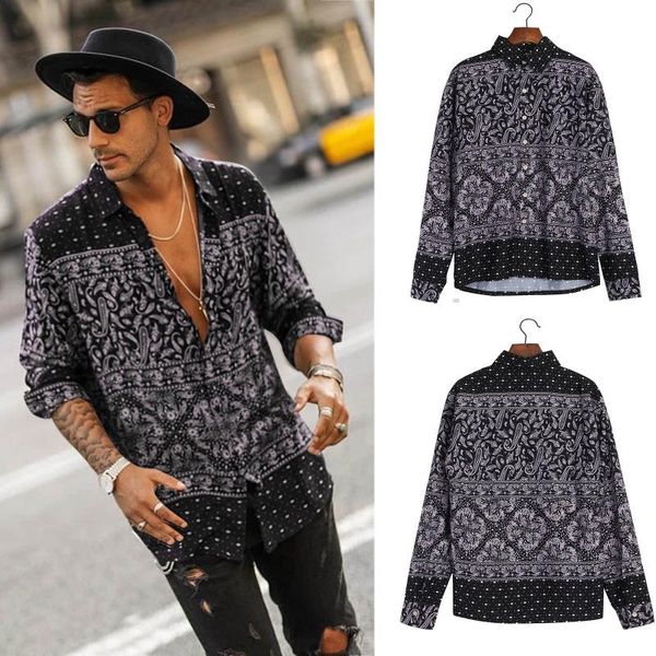 men's casual shirts 2021 stylish male's mens vintage ethnic printed turn down collar cool boys men button camisa streetwear, White;black
men's casual shirts 2021 stylish male's mens vintage ethnic printed turn down collar cool boys men button camisa streetwear, White;black