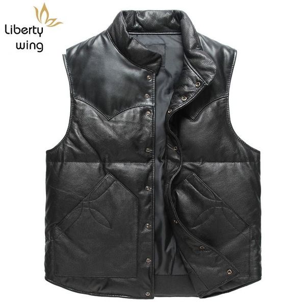 men's leather & faux fashion winter warm classic slim real sheepskin genuine white duck down jacket mens vest coats, Black
men's leather & faux fashion winter warm classic slim real sheepskin genuine white duck down jacket mens vest coats, Black
