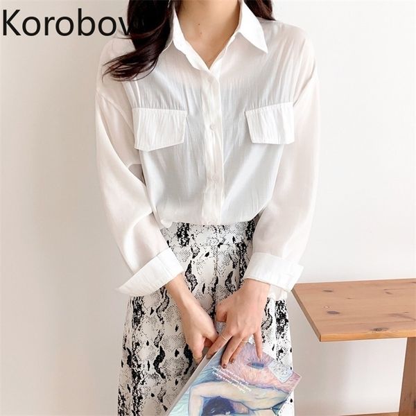 korobov korean office lady pockets women blouses vintage turn-down collar single breasted shirt harajuku white blusas femininas 210430
korobov korean office lady pockets women blouses vintage turn-down collar single breasted shirt harajuku white blusas femininas 210430