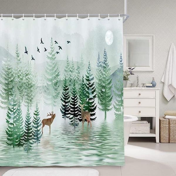 shower curtains green nature forest landscape curtain set, fabric rustic watercolor pine tree bird wildlife deer bathroom
shower curtains green nature forest landscape curtain set, fabric rustic watercolor pine tree bird wildlife deer bathroom
