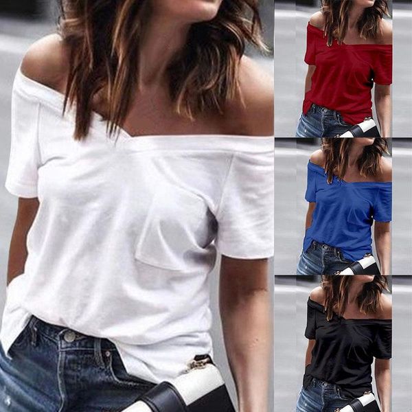 women's t-shirt t shirt women one line shoulder coat sleeve off short black blue tshirt streetwear clothes ladies, White
women's t-shirt t shirt women one line shoulder coat sleeve off short black blue tshirt streetwear clothes ladies, White