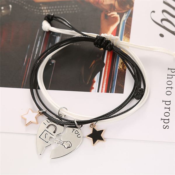 new couple bracelet for women and men two pieces of silver heart stitching cute stars bracelets lovers paired bracelets, Golden;silver
new couple bracelet for women and men two pieces of silver heart stitching cute stars bracelets lovers paired bracelets, Golden;silver