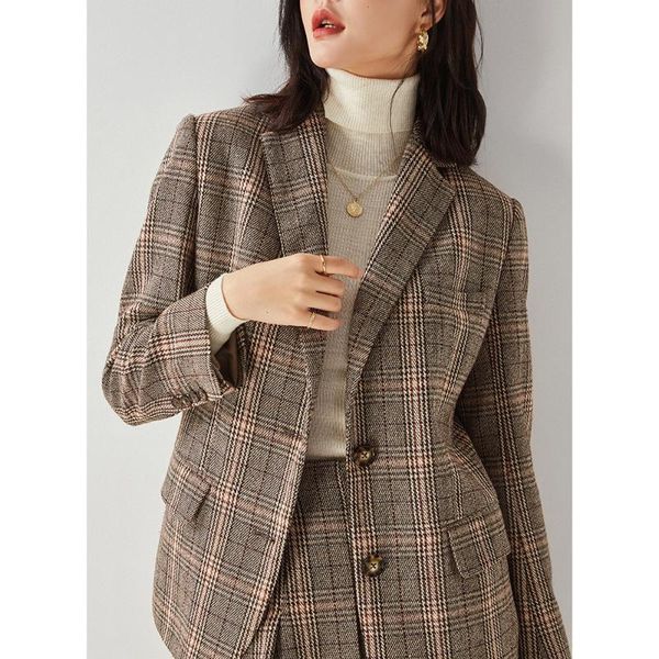 women's suits & blazers wool suit jacket retro large plaid loose casual female single-breasted 2021 autumn winter lapel 12656, White;black
women's suits & blazers wool suit jacket retro large plaid loose casual female single-breasted 2021 autumn winter lapel 12656, White;black