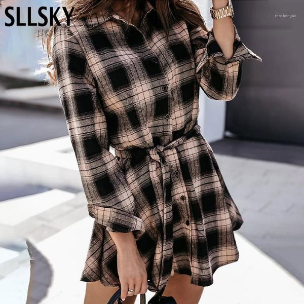 autumn plaid women dress belt long sleeve single breasted female 2021 casual fashion ladies turn-down collar dresses, Black;gray
autumn plaid women dress belt long sleeve single breasted female 2021 casual fashion ladies turn-down collar dresses, Black;gray