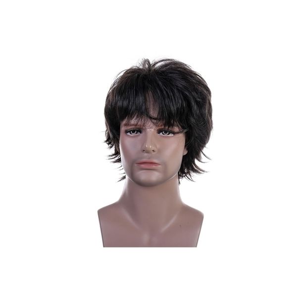 men's dark brown wig fashion short curly wig set headgear, Black 
men's dark brown wig fashion short curly wig set headgear, Black