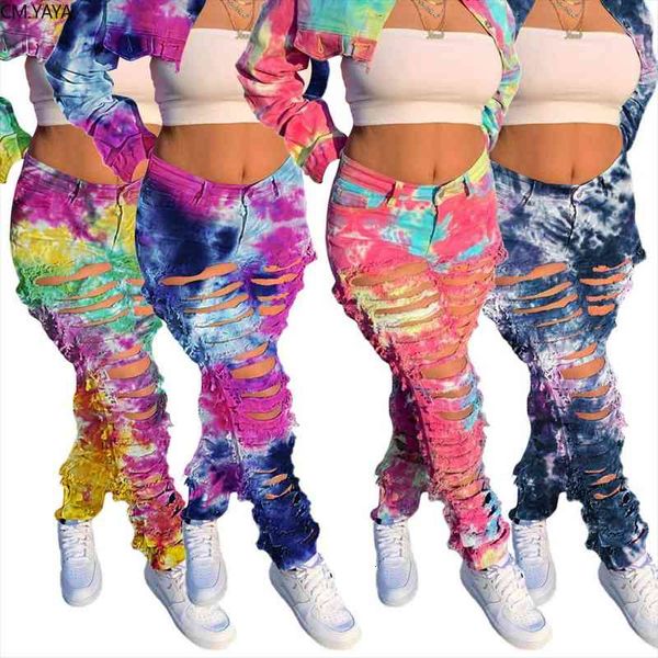 cm.yaya tie dye print women jean hole pencil ripped streetwear hollow out denim pants only, Blue
cm.yaya tie dye print women jean hole pencil ripped streetwear hollow out denim pants only, Blue
