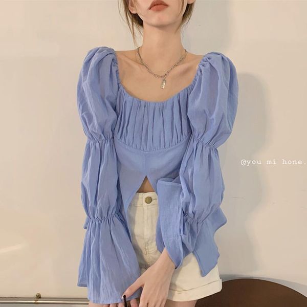 women's blouses & shirts summer fashion blouse female french style thin square collar folds blusa irregular split horn sleeve shirt dk6, White
women's blouses & shirts summer fashion blouse female french style thin square collar folds blusa irregular split horn sleeve shirt dk6, White
