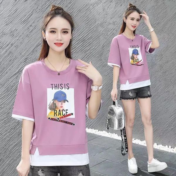 women's t-shirt fashion fake two pieces stitching for womens female 2021 summer korean loose short sleeves casual women clothing, White
women's t-shirt fashion fake two pieces stitching for womens female 2021 summer korean loose short sleeves casual women clothing, White