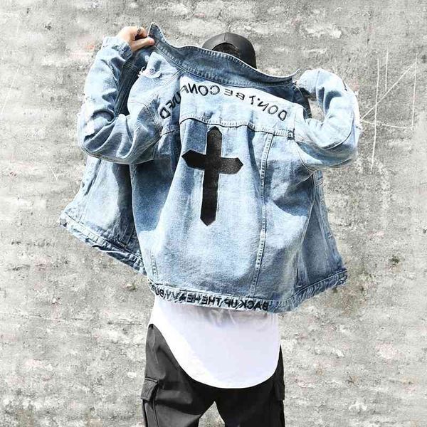 19 spring and autumn korean fashion brand jacket men's shirt worn cross embroidery zipper denim coat, Black;brown
19 spring and autumn korean fashion brand jacket men's shirt worn cross embroidery zipper denim coat, Black;brown