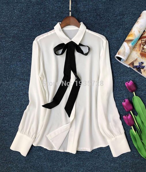 women's blouses & shirts high-end silk 100% long sleeve blouse shirt neck with contrast black tie - yidora french style women/ladies to, White
women's blouses & shirts high-end silk 100% long sleeve blouse shirt neck with contrast black tie - yidora french style women/ladies to, White