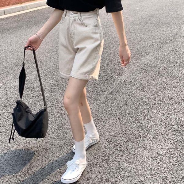 women's shorts summer korean ins solid color loose and versatile high waist denim for female students, White;black
women's shorts summer korean ins solid color loose and versatile high waist denim for female students, White;black