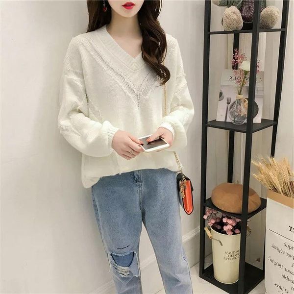 women's sweaters 2021 autumn winter women pullovers v neck long sleeve tassel knitted loose pullover ladies fashion y45, White;black
women's sweaters 2021 autumn winter women pullovers v neck long sleeve tassel knitted loose pullover ladies fashion y45, White;black