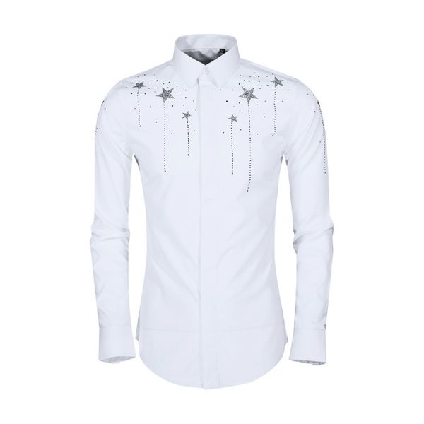 business shirt deluxe and 2021 slim fit men's czech crystal diamond starlight long sleeve, White;black
business shirt deluxe and 2021 slim fit men's czech crystal diamond starlight long sleeve, White;black