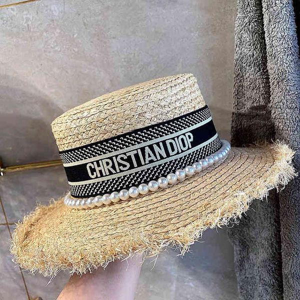 summer new french style lafite letter pearl flat straw women's versatile sunscreen hat, Blue;gray
summer new french style lafite letter pearl flat straw women's versatile sunscreen hat, Blue;gray