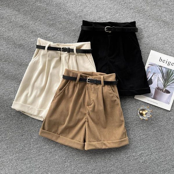 women's shorts corduroy rolled wide leg women winter korean high waist loose casual short pants belted a line femme 2021, White;black
women's shorts corduroy rolled wide leg women winter korean high waist loose casual short pants belted a line femme 2021, White;black