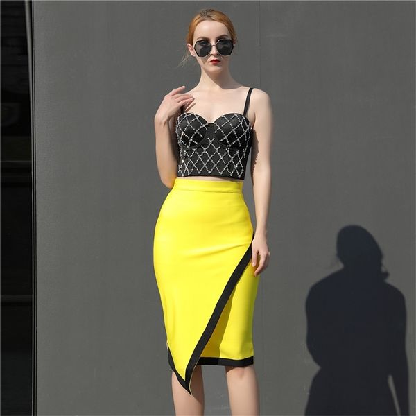 women set suits crop bandage skirts elegant 2 piece spring summer clothes two s 210515, White
women set suits crop bandage skirts elegant 2 piece spring summer clothes two s 210515, White