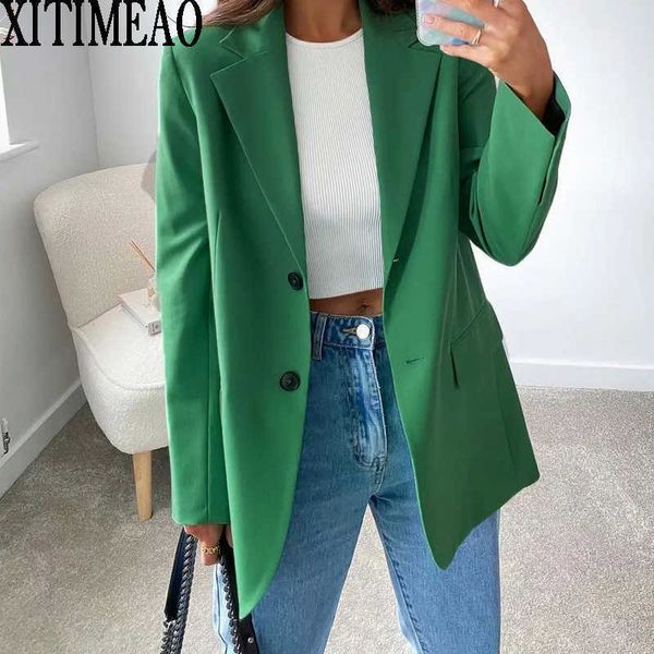 za women fashion single button oversized blazer coat vintage long sleeve pockets loose female outerwear chic 210602, White;black
za women fashion single button oversized blazer coat vintage long sleeve pockets loose female outerwear chic 210602, White;black
