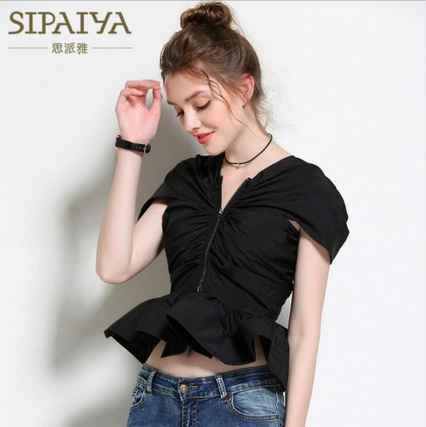 women's blouses & shirts runway women short solid black grey slim blouse 2021 summer female party streetwear ruffles hem design high q, White
women's blouses & shirts runway women short solid black grey slim blouse 2021 summer female party streetwear ruffles hem design high q, White