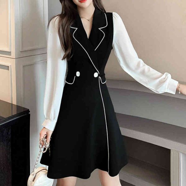 casual dresses autumn contrast color temperament patchwork long sleeved a-line midi black/white double-breasted faux pocket pleate, Black;gray
casual dresses autumn contrast color temperament patchwork long sleeved a-line midi black/white double-breasted faux pocket pleate, Black;gray