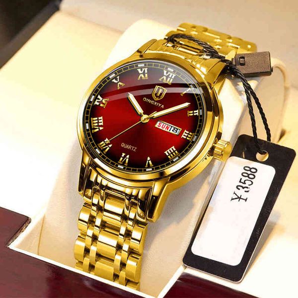 qingxiya brand luxury gold red quartz stainless steel luminous waterproof es week calendar business watch men, Slivery;brown
qingxiya brand luxury gold red quartz stainless steel luminous waterproof es week calendar business watch men, Slivery;brown