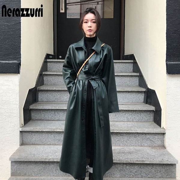 nerazzurri autumn trench coat for long sleeve belt button faux leather raincoat women plus size fashion 201124, Black
nerazzurri autumn trench coat for long sleeve belt button faux leather raincoat women plus size fashion 201124, Black