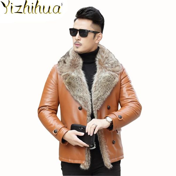 men's leather & faux azazel jacket short winter genuine sheepskin coat for men real raccoon fur collar f-598 kj2434, Black
men's leather & faux azazel jacket short winter genuine sheepskin coat for men real raccoon fur collar f-598 kj2434, Black