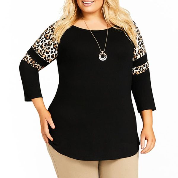 leopard printed t-shirts women autumn three sleeve tee shirts femme plus size tshirts ladies patchwork camisetas d25 women's t-shirt, White