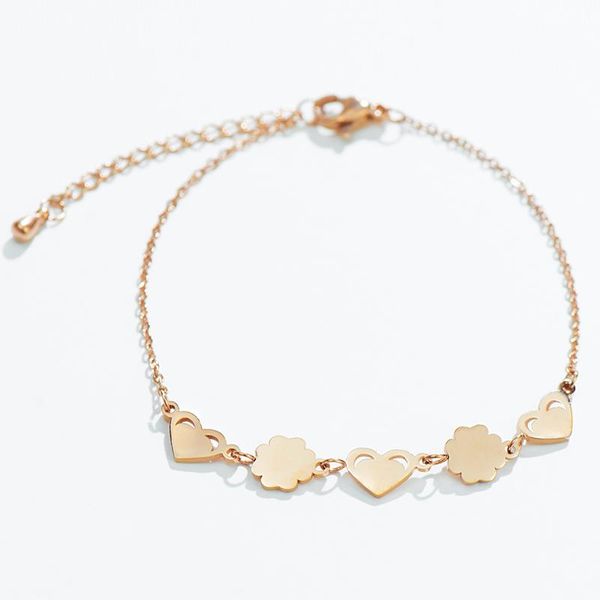 link, chain simle heart and flower pendant rose gold titanium steel women's bracelet, Black
link, chain simle heart and flower pendant rose gold titanium steel women's bracelet, Black