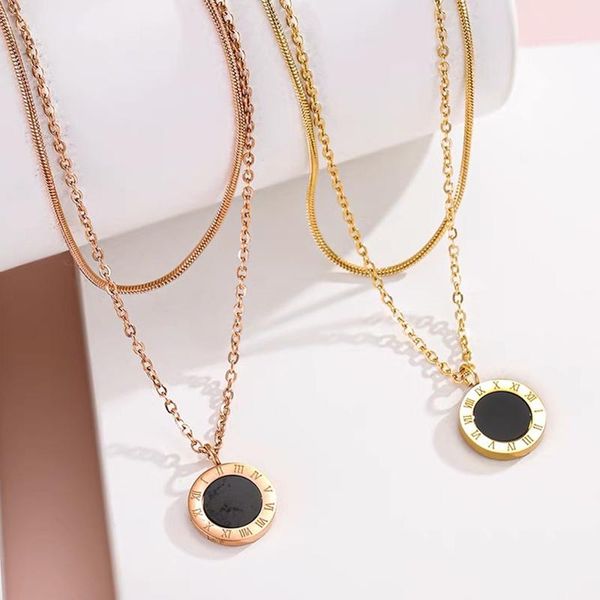 pendant necklaces korean style double layer round snake bone chains necklace for women titanium steel roman numeral on neck jewelry gift, Silver
pendant necklaces korean style double layer round snake bone chains necklace for women titanium steel roman numeral on neck jewelry gift, Silver
