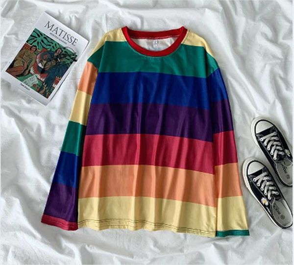 women's t-shirt long sleeve t-shirts women tie-dye o-neck rainbow stripe plus size -3xl tees womens harajuku high street ins, White
women's t-shirt long sleeve t-shirts women tie-dye o-neck rainbow stripe plus size -3xl tees womens harajuku high street ins, White