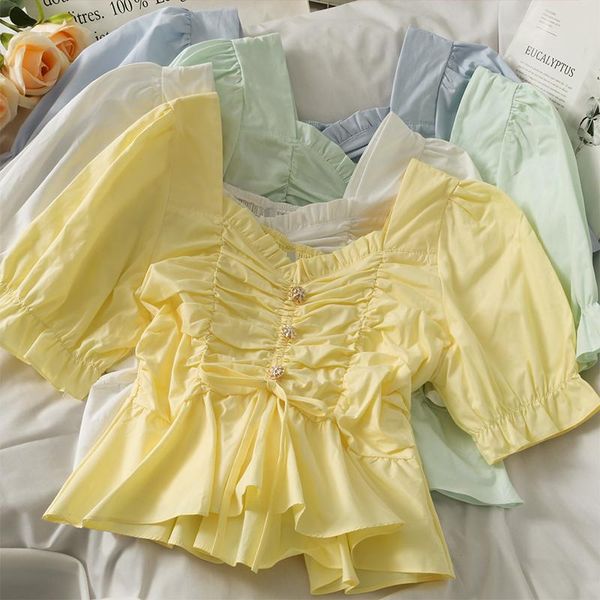 women's blouses & shirts women fashion outdoor casual short sleeves solid pleated blouse ladies ol sweet girls student elegant daily ba, White
women's blouses & shirts women fashion outdoor casual short sleeves solid pleated blouse ladies ol sweet girls student elegant daily ba, White