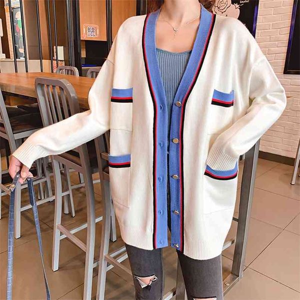 female cardigan sweater vintage chic autumn deep v-neck long for women loose retro contrast color knitted 210427, White;black
female cardigan sweater vintage chic autumn deep v-neck long for women loose retro contrast color knitted 210427, White;black