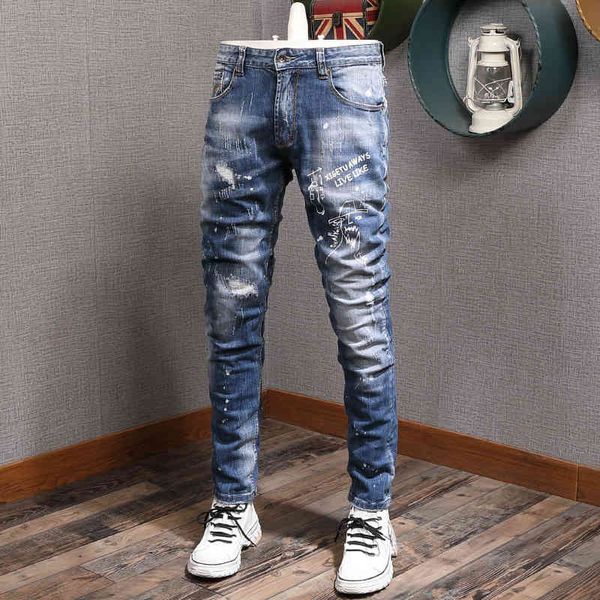 jeans fashion streetwear vintage retro blue elastic cotton slim fit ripped jeans men punk printed designer hip hop pants
jeans fashion streetwear vintage retro blue elastic cotton slim fit ripped jeans men punk printed designer hip hop pants