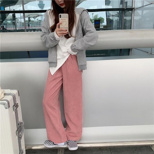 s-xl plus size pink corduroy women pants 2021 casual autumn winter ladies high waist straight wide leg pantalon femme women's & capris, Black;white
s-xl plus size pink corduroy women pants 2021 casual autumn winter ladies high waist straight wide leg pantalon femme women's & capris, Black;white