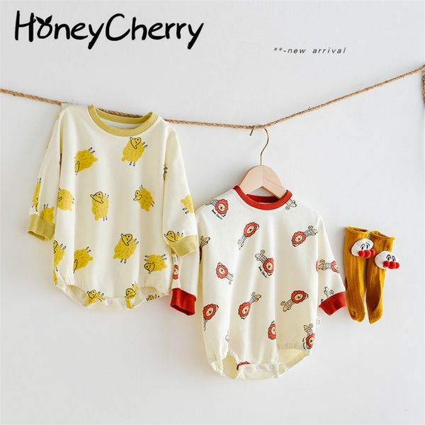 spring cute cartoon printed long-sleeved romper baby baby boy clothes 210702, Blue 
spring cute cartoon printed long-sleeved romper baby baby boy clothes 210702, Blue