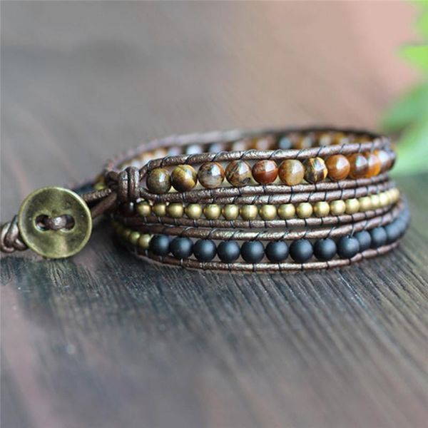 charm bracelets men all-match bracelet unique stone with copper beads 3 strands wrap handmade boho weaving leather &, Golden;silver
charm bracelets men all-match bracelet unique stone with copper beads 3 strands wrap handmade boho weaving leather &, Golden;silver