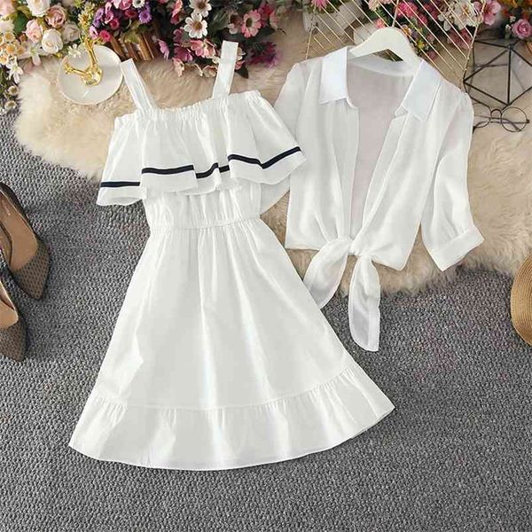 fashion women lantern sleeve turn down chiffon shirt + mini short a line ruffle spaghetti strap dress two pieces sets 210530, White
fashion women lantern sleeve turn down chiffon shirt + mini short a line ruffle spaghetti strap dress two pieces sets 210530, White