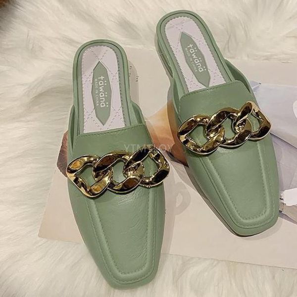 summer women's slippers flats metal chain ladies slides square toe plus size beach slip on female footwear 2021 zapatillas mujer, Black 
summer women's slippers flats metal chain ladies slides square toe plus size beach slip on female footwear 2021 zapatillas mujer, Black