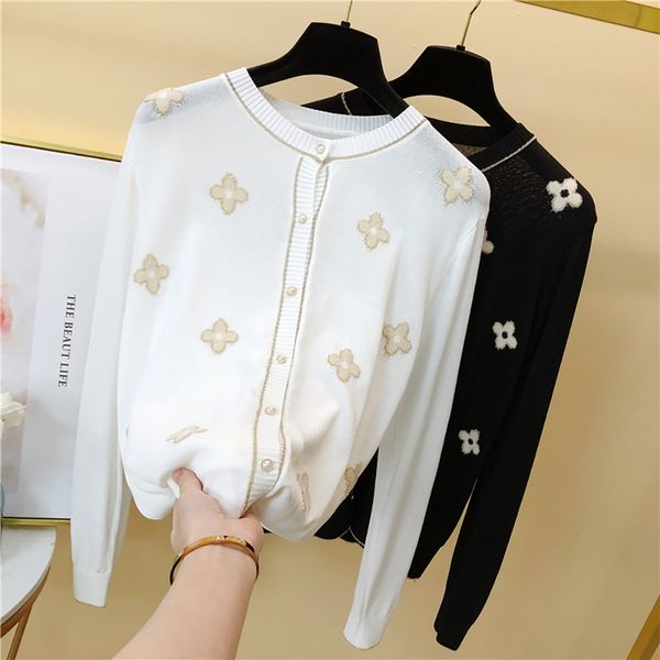 casual summer pearl button flower print thin loose knitted sweater cardigan women fashion o-neck long sleeve thin, White;black
casual summer pearl button flower print thin loose knitted sweater cardigan women fashion o-neck long sleeve thin, White;black