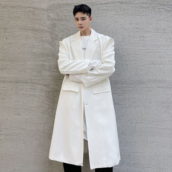 Men's Shoulder Buckle Design Silhouette Windbreaker Back High Split Trend Black White Single Breast Long Trench Coat, Tan;black
Men's Shoulder Buckle Design Silhouette Windbreaker Back High Split Trend Black White Single Breast Long Trench Coat, Tan;black