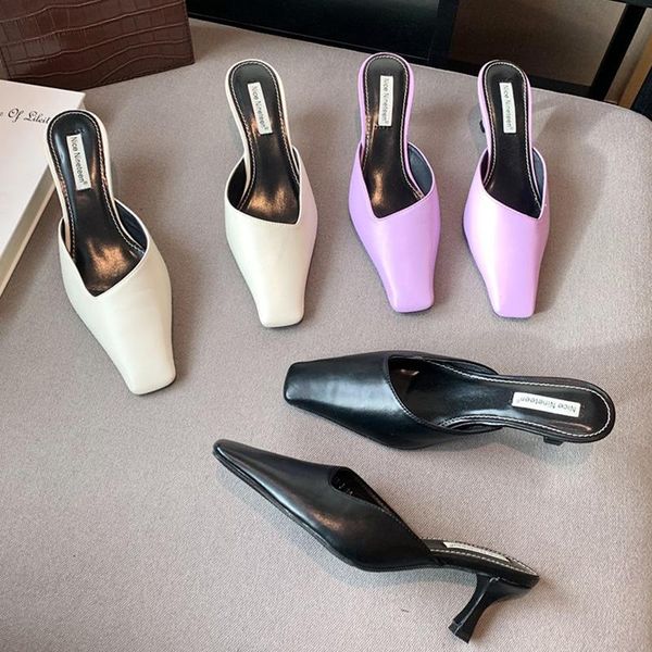 summer luxury women purple beige high heels slippers designer square toe low slides outdoor mules femal party shoes, Black 
summer luxury women purple beige high heels slippers designer square toe low slides outdoor mules femal party shoes, Black