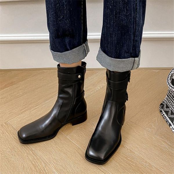 boots winter women 2021 with zipper hasp chunky heel square toe genuine leather low ankle, Black
boots winter women 2021 with zipper hasp chunky heel square toe genuine leather low ankle, Black