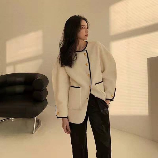 women's wool & blends woolen coat early spring wear europe station versatile loose fashion french gentle 21018, Black
women's wool & blends woolen coat early spring wear europe station versatile loose fashion french gentle 21018, Black