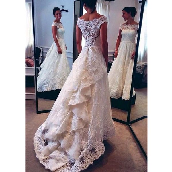 new boho beach wedding dresses 2020 off shoulder full lace appliques bridal gowns ruffles a line wedding dress robe de mariee, White
new boho beach wedding dresses 2020 off shoulder full lace appliques bridal gowns ruffles a line wedding dress robe de mariee, White