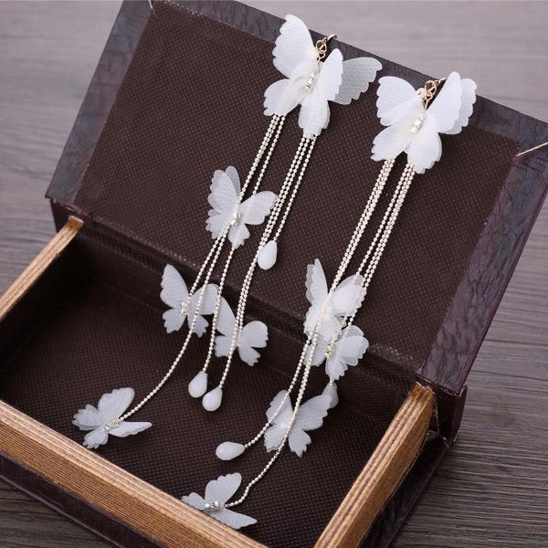 dangle & chandelier 2021 trend wedding bride long flower butterfly gauze earrings unusual earpiece pendientes for women, Silver 
dangle & chandelier 2021 trend wedding bride long flower butterfly gauze earrings unusual earpiece pendientes for women, Silver