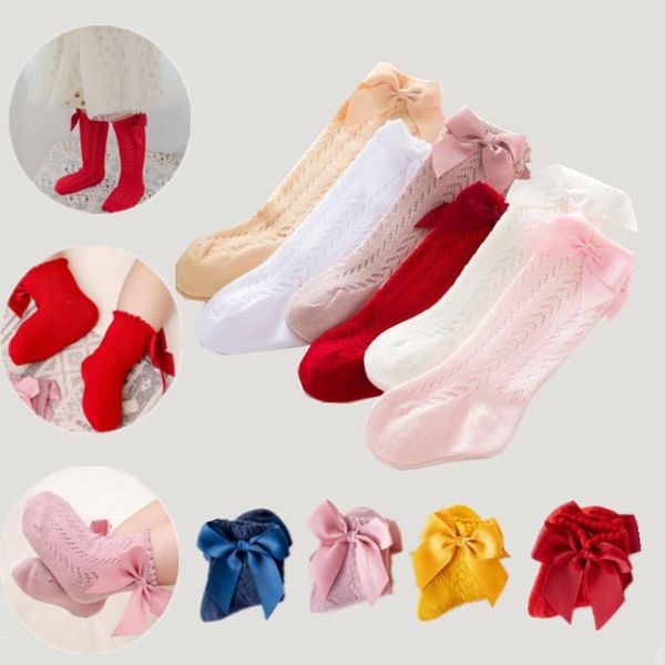 socks 0-5 years cute non-slip toddlers children girls kids cotton lace short mesh soft knee high breathable bow long, Pink;yellow